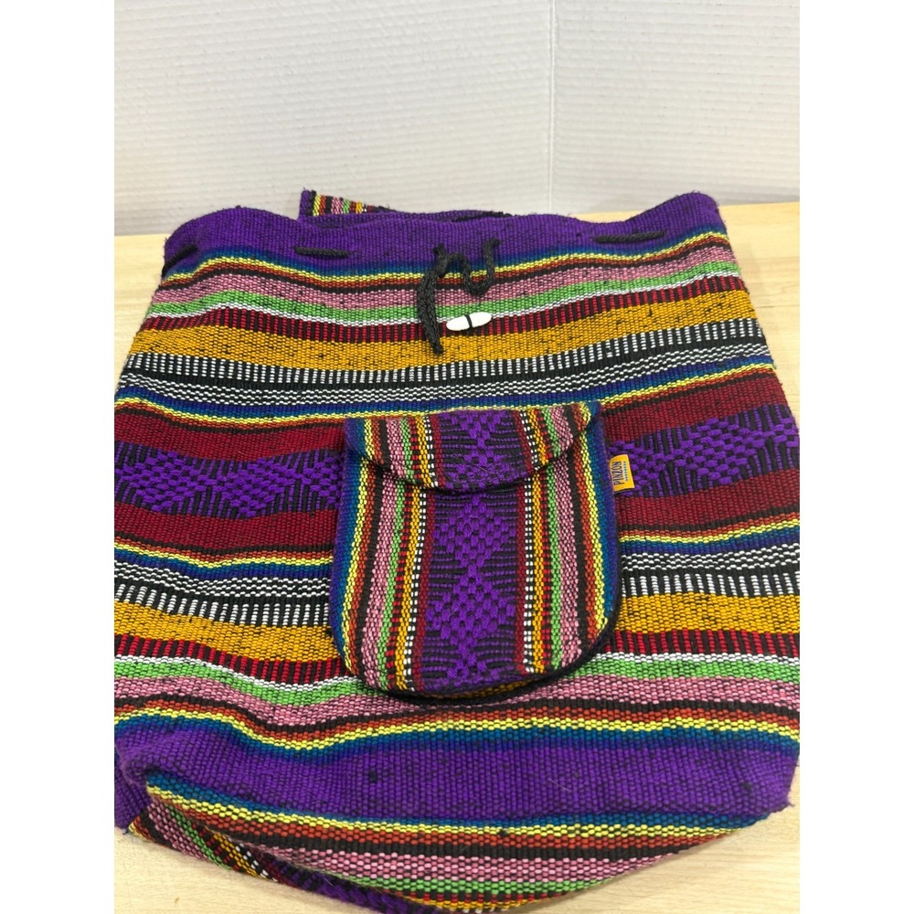 Artesanias Pinzon Backpack Mexico Woven Drawstring Unisex Boho Bag Multicolor